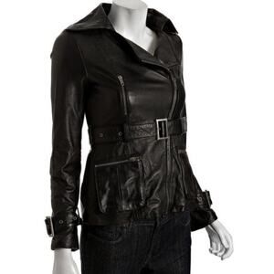 Dallin Chase Leather Moto Belted Jacket Size M